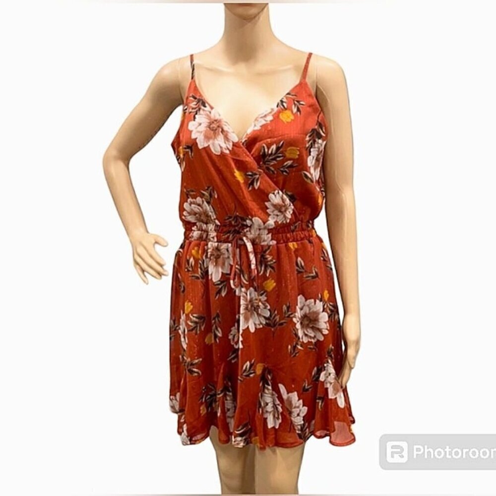 Trixxi Rust Floral Sleeveless Ruffle Mini Dress Size M
